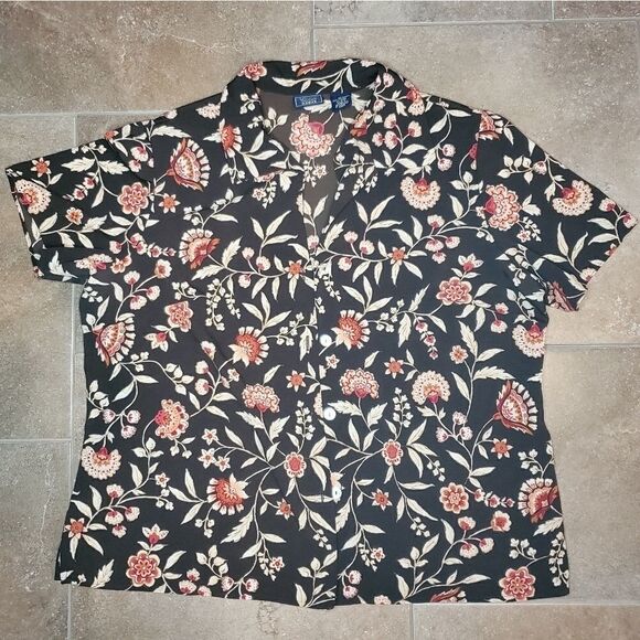 Laura Scott women's brown floral button down shirt - Picture 6 of 12